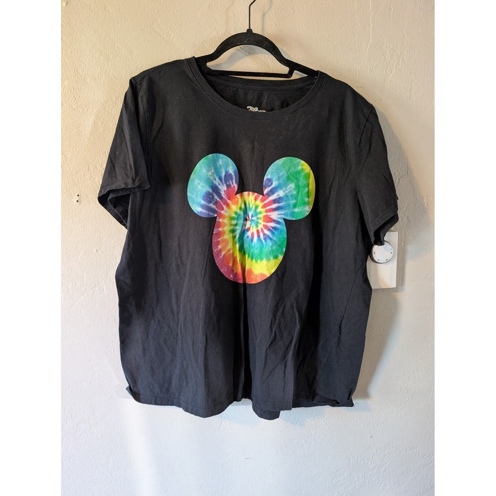 Disney Mickey Mouse Tie Dye T Shirt 2XL Black Rainbow Graphic Tee